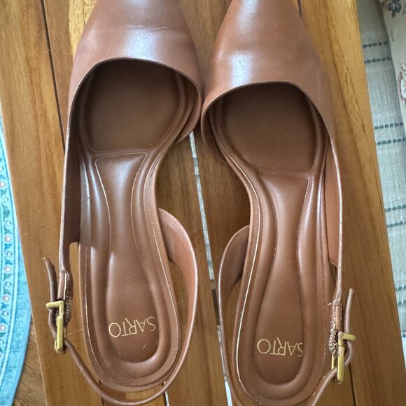 Franco Sarto Leather Slingback Heels | Brown | Pointed Toe - Picture 2 of 4